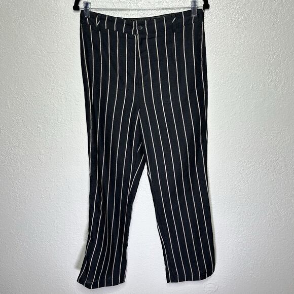 Reformation Frankie Pants Luciano Stripe Linen Straight Black White Women 10 - Picture 2 of 8